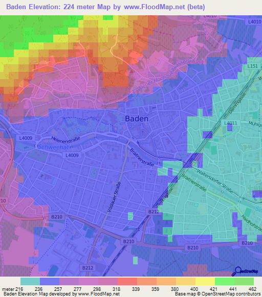 Baden,Austria Elevation Map