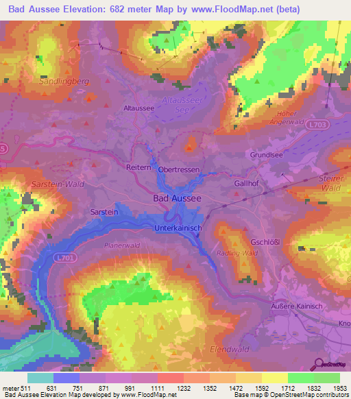 Bad Aussee,Austria Elevation Map