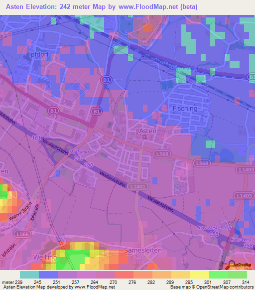 Asten,Austria Elevation Map