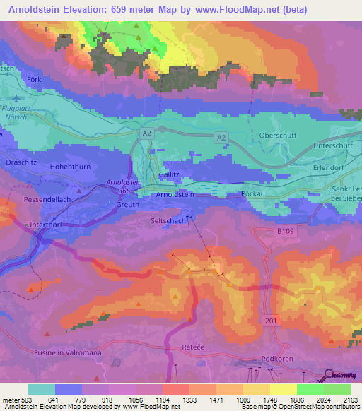 Arnoldstein,Austria Elevation Map