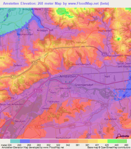 Amstetten,Austria Elevation Map
