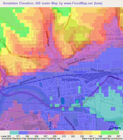 Amstetten,Austria Elevation Map