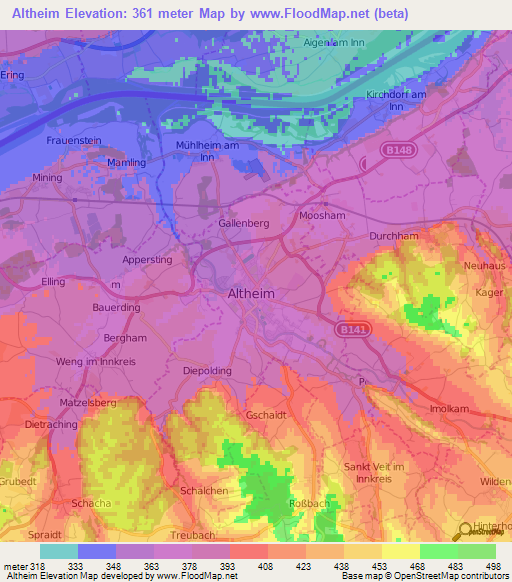 Altheim,Austria Elevation Map
