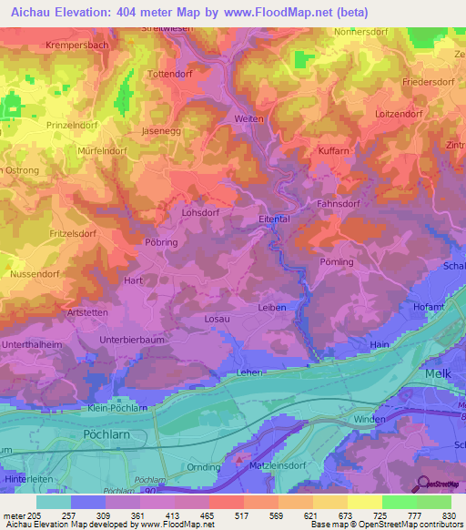 Aichau,Austria Elevation Map