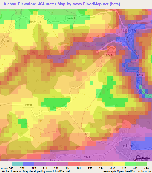 Aichau,Austria Elevation Map
