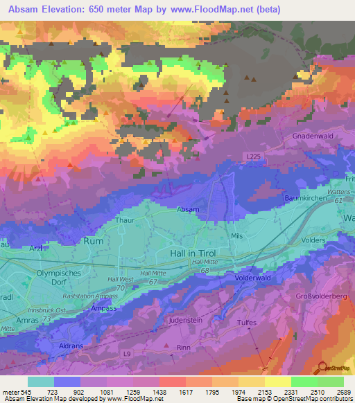 Absam,Austria Elevation Map