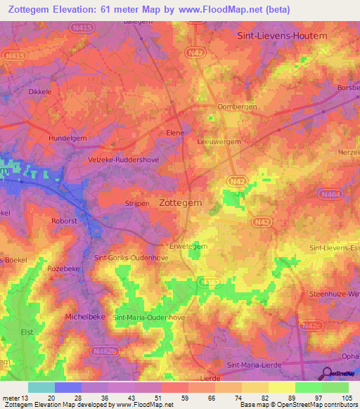 Zottegem,Belgium Elevation Map