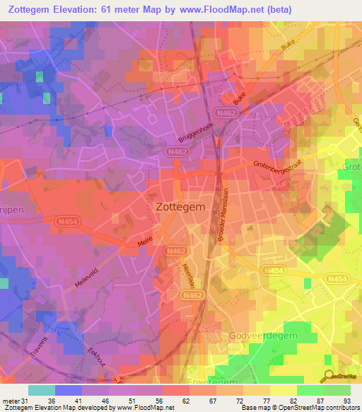 Zottegem,Belgium Elevation Map