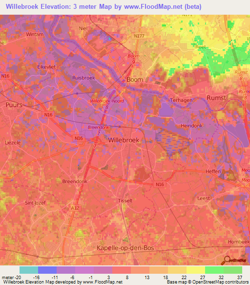 Willebroek,Belgium Elevation Map