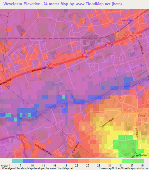 Wevelgem,Belgium Elevation Map