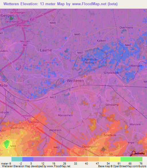 Wetteren,Belgium Elevation Map
