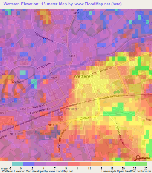 Wetteren,Belgium Elevation Map
