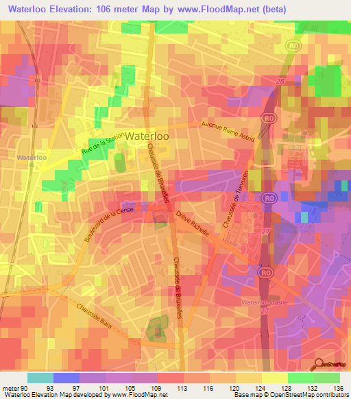Waterloo,Belgium Elevation Map