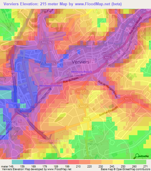 Verviers,Belgium Elevation Map
