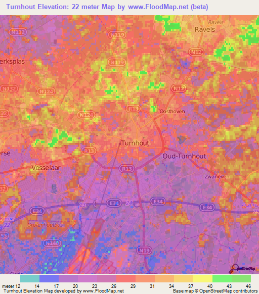 Turnhout,Belgium Elevation Map