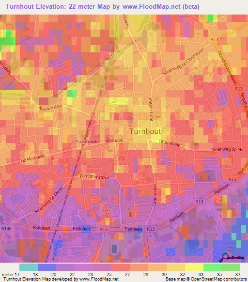 Turnhout,Belgium Elevation Map