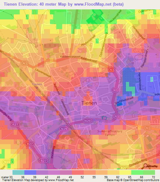 Tienen,Belgium Elevation Map