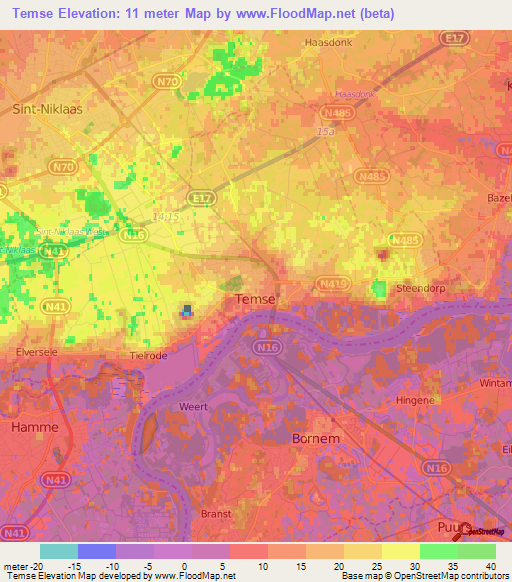 Temse,Belgium Elevation Map