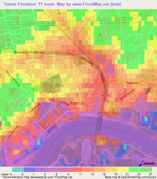 Temse,Belgium Elevation Map