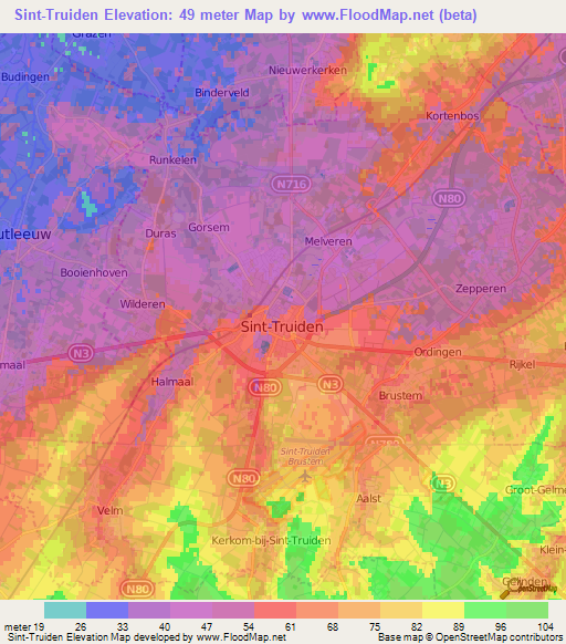 Sint-Truiden,Belgium Elevation Map