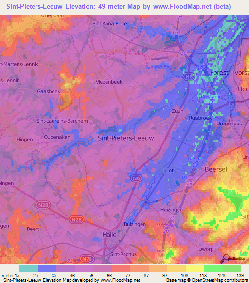 Sint-Pieters-Leeuw,Belgium Elevation Map