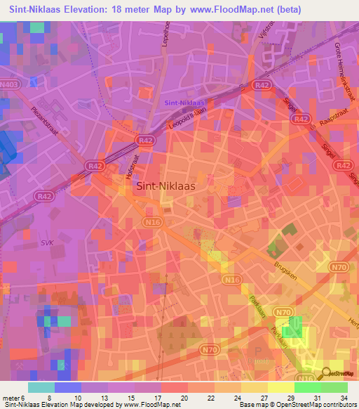 Sint-Niklaas,Belgium Elevation Map