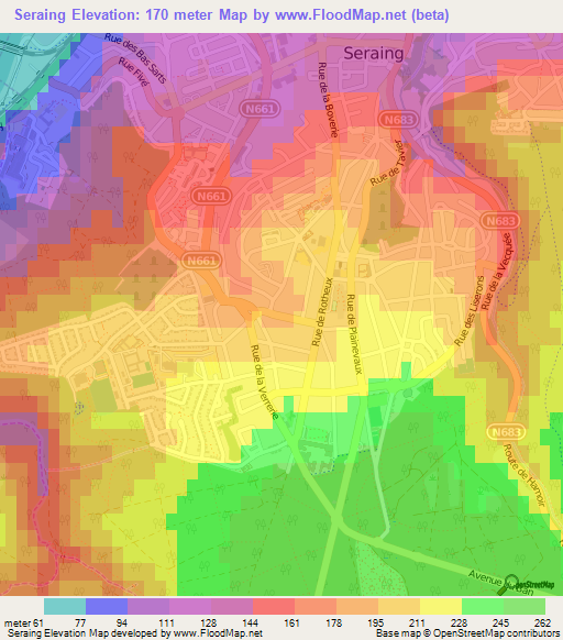 Seraing,Belgium Elevation Map