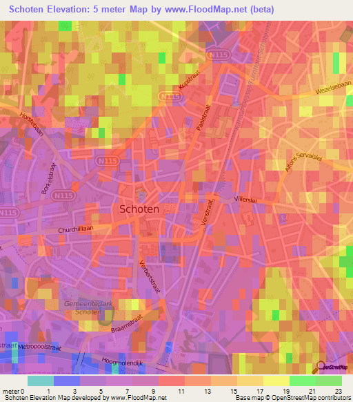 Schoten,Belgium Elevation Map