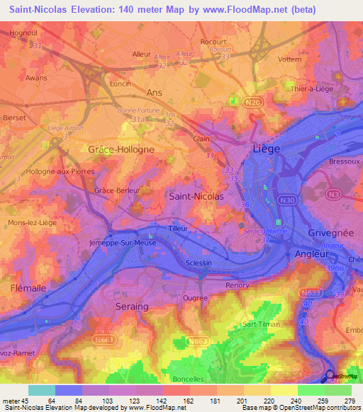 Saint-Nicolas,Belgium Elevation Map