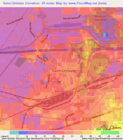 Saint-Ghislain,Belgium Elevation Map