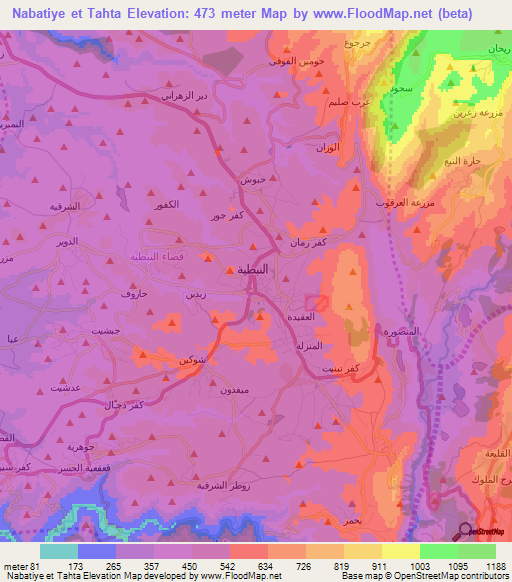 Nabatiye et Tahta,Lebanon Elevation Map