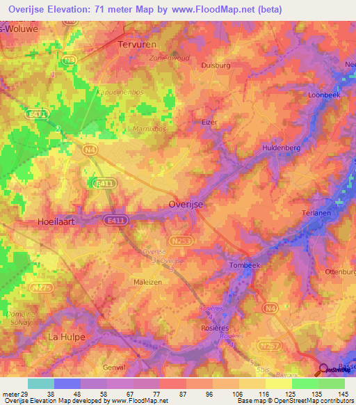 Overijse,Belgium Elevation Map
