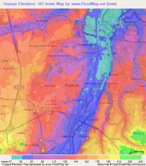 Oupeye,Belgium Elevation Map