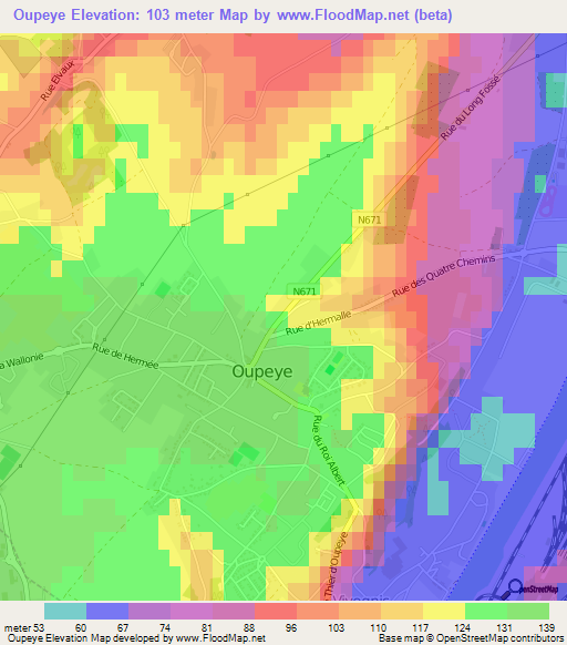 Oupeye,Belgium Elevation Map