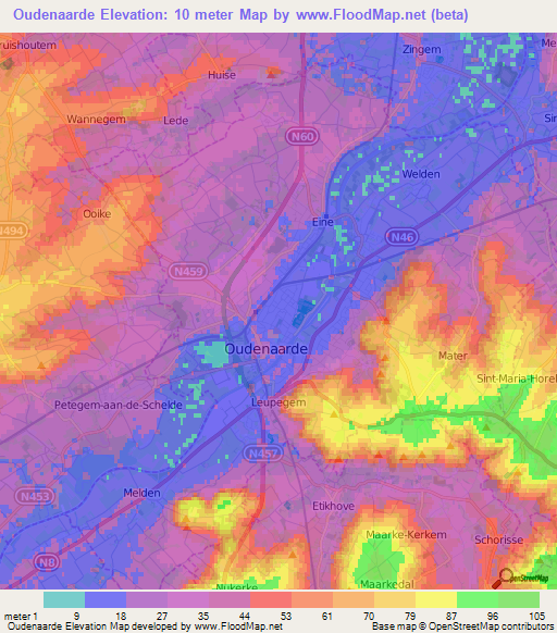 Oudenaarde,Belgium Elevation Map