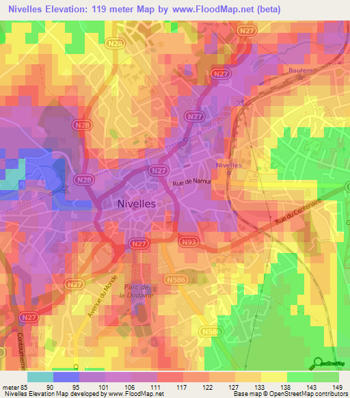 Nivelles,Belgium Elevation Map