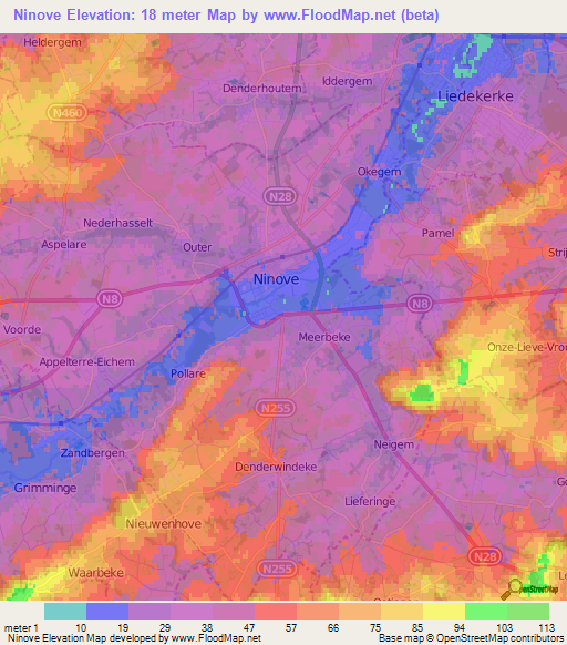 Ninove,Belgium Elevation Map