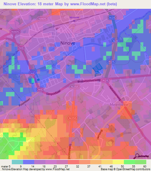 Ninove,Belgium Elevation Map