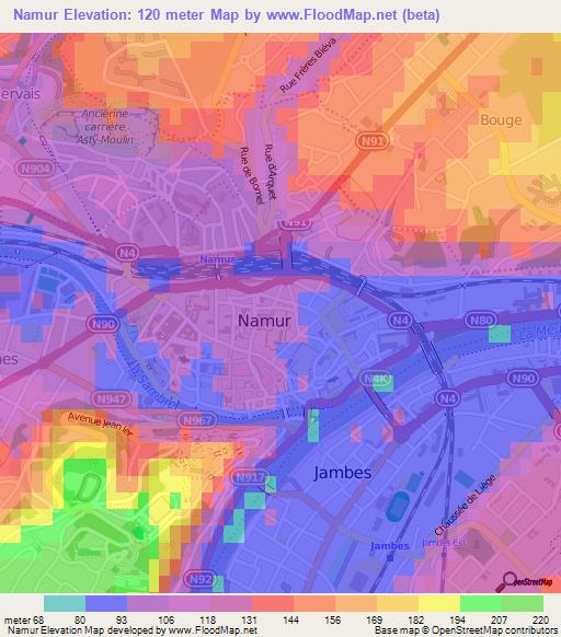 Namur,Belgium Elevation Map
