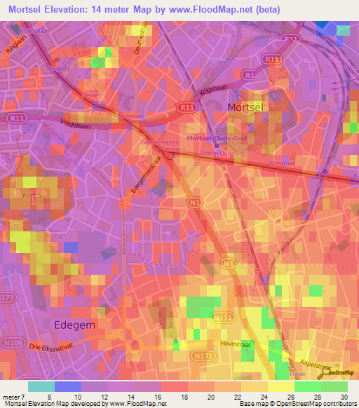 Mortsel,Belgium Elevation Map