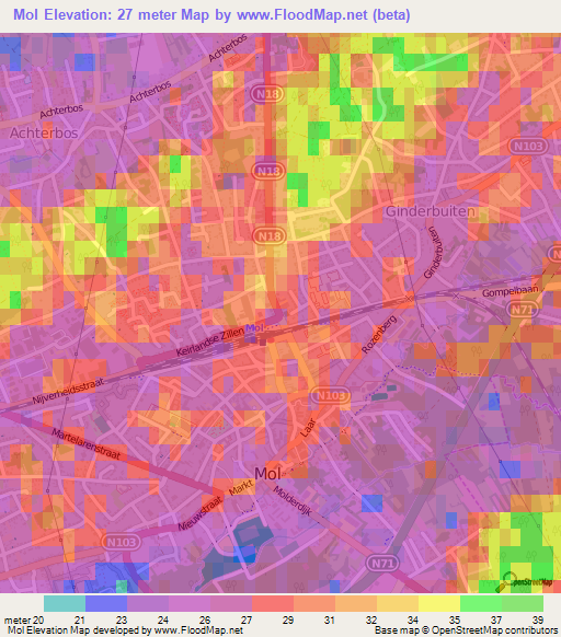Mol,Belgium Elevation Map