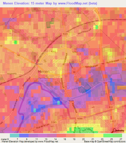 Menen,Belgium Elevation Map
