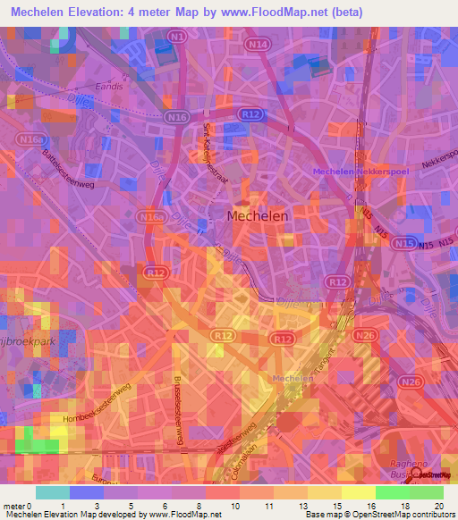 Mechelen,Belgium Elevation Map