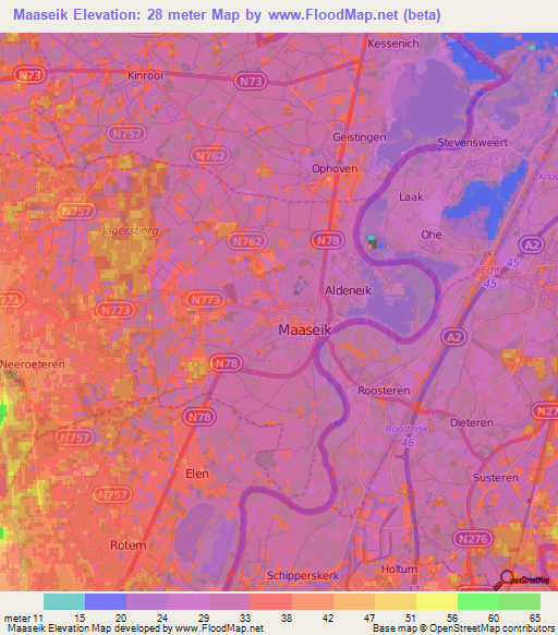 Maaseik,Belgium Elevation Map