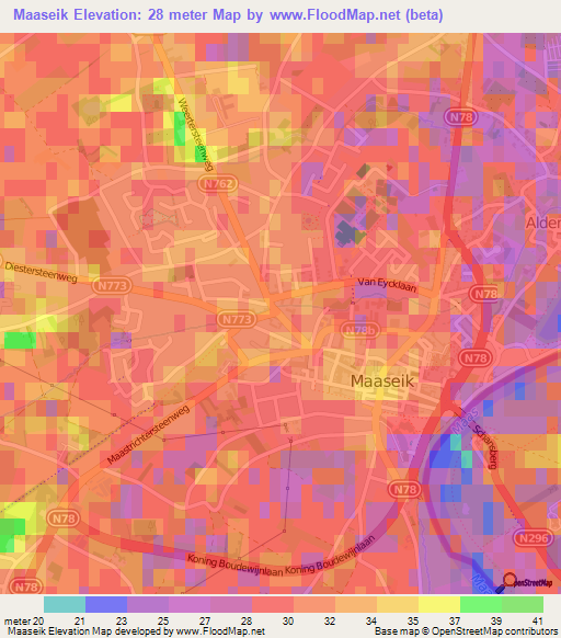 Maaseik,Belgium Elevation Map