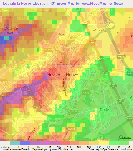 Louvain-la-Neuve,Belgium Elevation Map