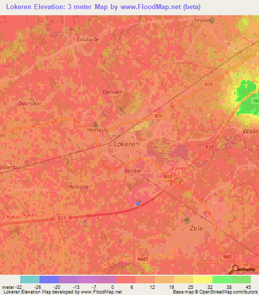 Lokeren,Belgium Elevation Map