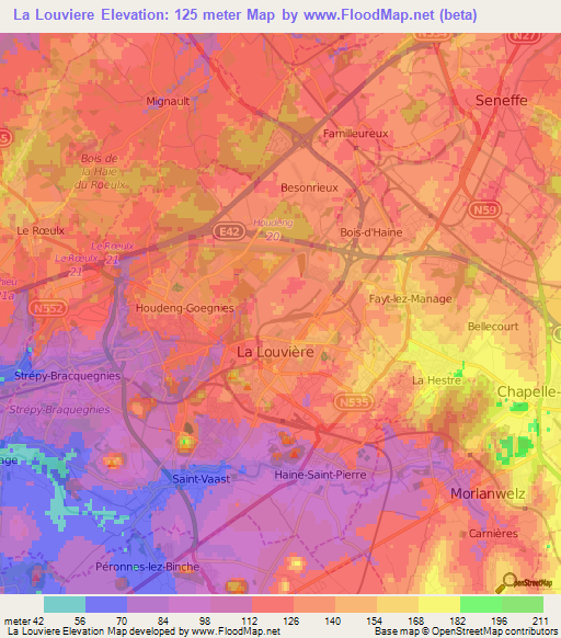 La Louviere,Belgium Elevation Map