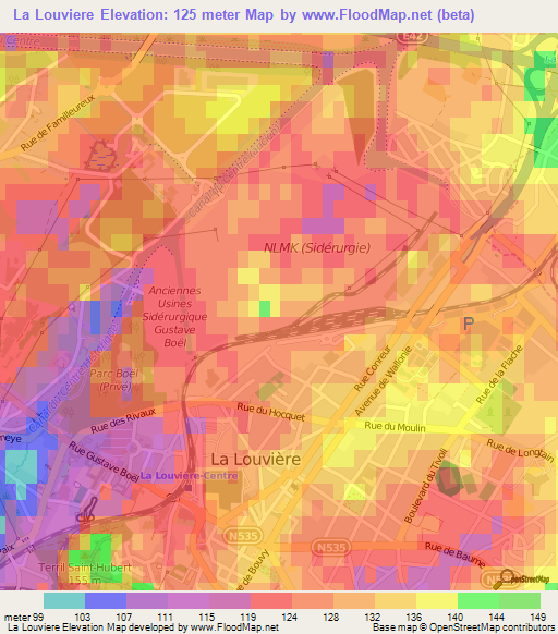 La Louviere,Belgium Elevation Map