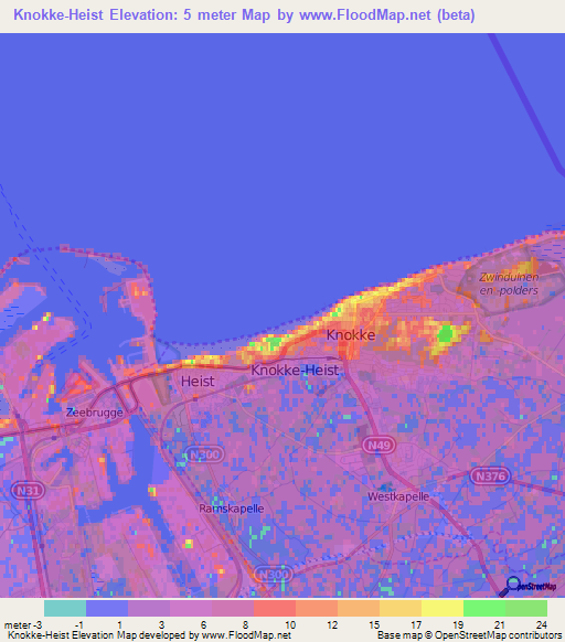 Knokke-Heist,Belgium Elevation Map